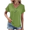 thumbnail image 1 of MSJUHEG Womens Tops Oversized Sweatshirt For Women Ladies Casual V Neck Short Sleeve T Shirt Pleated Solid Color Button Top Sweatshirt For Women Green Xl, 1 of 8