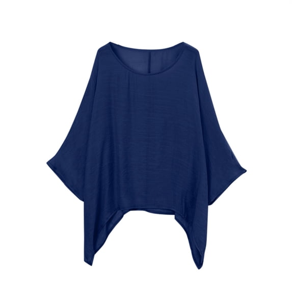 MSJUHEG Womens Tops Oversized Sweatshirt For Women Womens Ladies Casual Plus Size Loose Cotton-Linen Solid Color Tops Shirt Blouse Sweatshirt For Women Dark Blue Xxxxxl