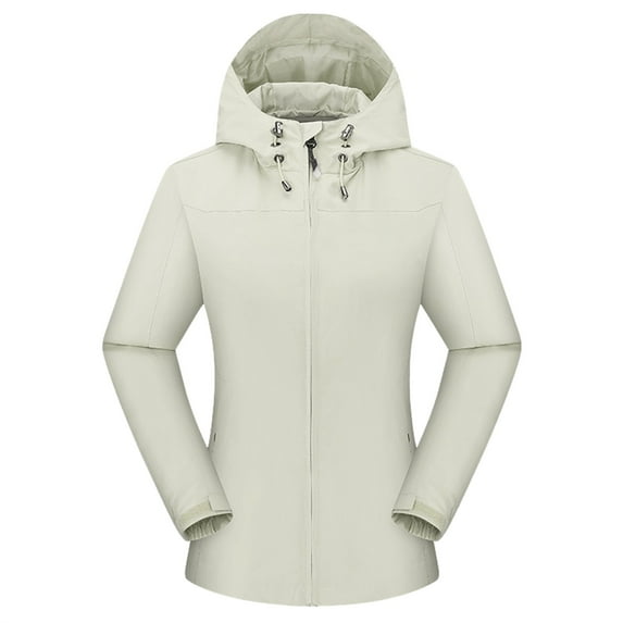 MSJUHEG Womens Tops Plus Size Tops For Women Ladies Solid Hooded Slim Pocket Single Layer Outdoor Jacket Mountaineering Jacket Raincoat Windbreaker Jacket Workout Tops For Women Beige L