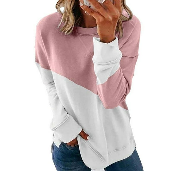 MSJUHEG Womens Tops Womens Long Sleeve Tops Woman'S Casual Stitching Contrast Color Long Sleeve Blouse Pullover Tops Womens Fall Tops Pink L