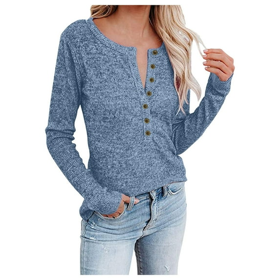 MSJUHEG Womens Tops Womens Long Sleeve Tops Women Fashion Soild Color Square Collar Long Sleeve Casual Blouse T-Shirt Tops Womens Fall Tops Blue M