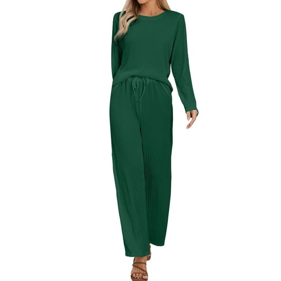 MSJUHEG Womens Two Piece Sets Summer Two Piece Outfits Summer Crop Tops Wide Leg Pant Sets Travel Outfits for Women Summer Sets Women 2 Piece Outfits Beach Sets for Women Green XL