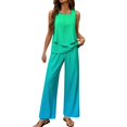 thumbnail image 1 of MSJUHEG Womens Two Piece Sets Summer Two Piece Outfits Summer Tank Crop Top Wide Leg Pants Set Beach Sets for Women Linen Sets for Women 2 Piece Summer Work Outfits for Women Green L, 1 of 5