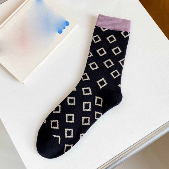 MSJUHEG Wool Socks,Crew Socks,Warm Socks,Ankle Socks,Fuzzy Socks,Medium Tube Cotton Versatile Stockings Autumn Lingge Pile Stockings Black One Size