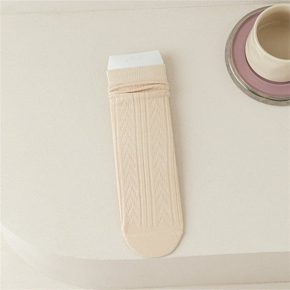 MSJUHEG Wool Socks,Crew Socks,Warm Socks,Ankle Socks,Fuzzy Socks,Thickened Pile Socks Mid Calf Socks College Striped Socks Beige One Size