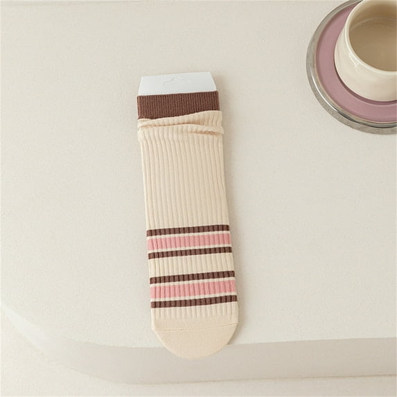 MSJUHEG Wool Socks,Crew Socks,Warm Socks,Ankle Socks,Fuzzy Socks,Thickened Pile Socks Mid Calf Socks College Striped Socks Brown 1 One Size