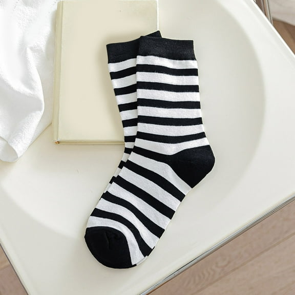 MSJUHEG Wool Socks,Crew Socks for Women,Warm Socks for Women,Ankle Socks for Women,Fuzzy Socks for Women,Winter Mid Tube Stripe Warm Stockings B One Size