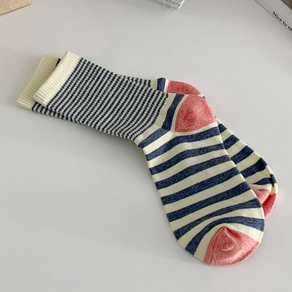 MSJUHEG Wool Socks,Crew Socks for Women,Warm Socks for Women,Ankle Socks for Women,Fuzzy Socks for Women,Women Socks Mid Tube Stripe Socks Warm Socks Blue One Size