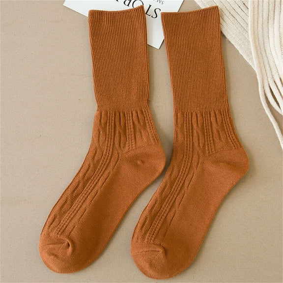 MSJUHEG Wool Socks for Women,Fuzzy Socks,Bearpaw Socks,Cloud Socks Women,Thermal Socks,Solid Color Stacked Socks Wind Loose Tube Cotton Socks Lady Socks Orange A