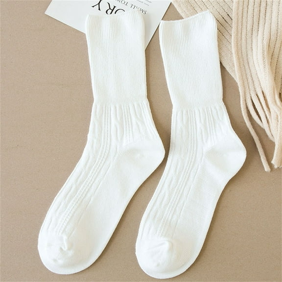 MSJUHEG Wool Socks for Women,Fuzzy Socks,Bearpaw Socks,Cloud Socks Women,Thermal Socks,Solid Color Stacked Socks Wind Loose Tube Cotton Socks Lady Socks White A