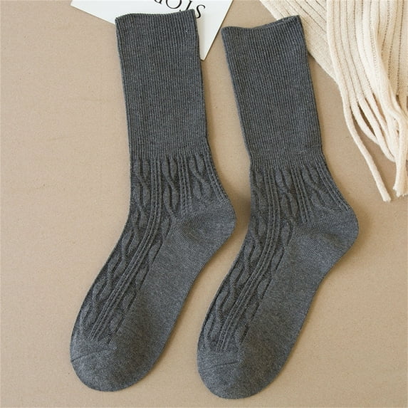 MSJUHEG Wool Socks for Women,Fuzzy Socks,Bearpaw Socks,Cloud Socks Women,Thermal Socks,Solid Color Stacked Socks Wind Loose Tube Cotton Socks Lady Socks Dark Gray A