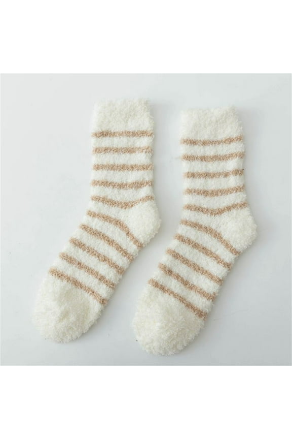Wool Socks for Women,Fuzzy Socks,Bearpaw Socks,Cloud Socks Women,Thermal Socks,Striped Thickened Lint Sleeping Socks Long Tube Floor Socks Brown One Size