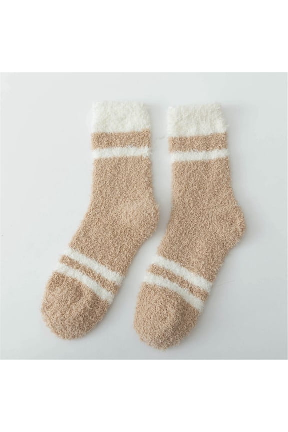 Wool Socks for Women,Fuzzy Socks,Bearpaw Socks,Cloud Socks Women,Thermal Socks,Striped Thickened Lint Sleeping Socks Long Tube Floor Socks Coffee One Size