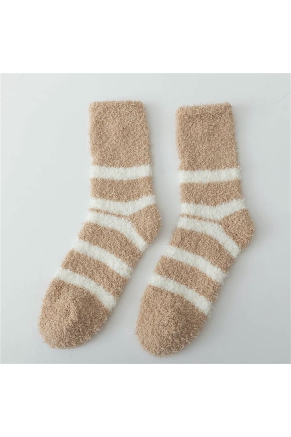 Wool Socks for Women,Fuzzy Socks,Bearpaw Socks,Cloud Socks Women,Thermal Socks,Striped Thickened Lint Sleeping Socks Long Tube Floor Socks Khaki One Size