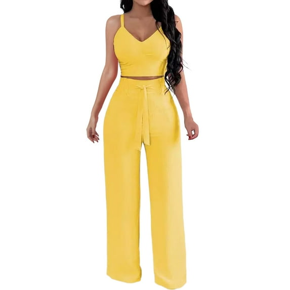 MSJUHEG Workout Sets For Women Blouses For Women Dressy Casual Fashion Summer And Spring Floral Printed 2 Piece Set Women Casual Outfit Lounge Sets For Women Yellow L