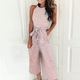 thumbnail image 1 of MSJUHEG Workout Sets for Women Lounge Sets for Women Sleeveless Striped Jumpsuit Casual Clubwear Wide Leg Trousers Pants Outfit Womens Loungewear Set Sweatpants Women Pink Xl, 1 of 9