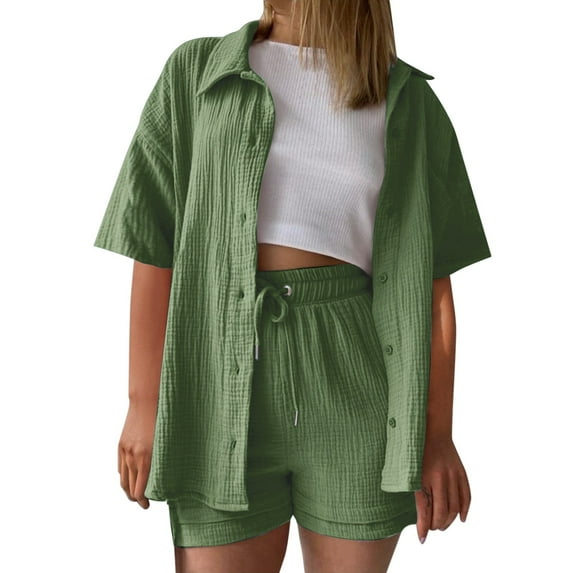 MSJUHEG Workout Sets for Women Summer 2 Piece Sets for Women 2 Piece Workout Sets for Women Pajama Sets Sleep Sets for Women Plus Size Short Sets Pants Sets Women 2 Piece Outfits Green L