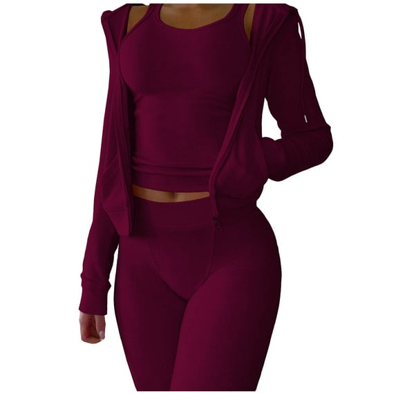 MSJUHEG Workout Sets For Women Tank Tops For Women 2023 Fall Winter Fashion Casual Wear Solid Color Coat Vest Pants 3 Piece Pants Set Ladies Casual Three Pcs Outfits Lounge Sets For Women Red Xxl