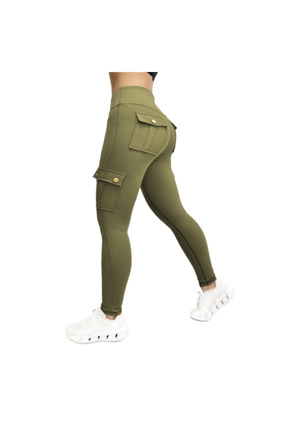 Yoga Pants Yoga Pants Women Workwear Pants High Elastic Tight Yoga Pants Quick Drying Nylon Relaxed Zip Fly With Button Closure Leggings Lightweight Two Pockets Long Tight Leggings Green Xl