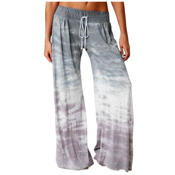 MSJUHEG Yoga Pants Yoga Pants Women Loose Gradient Tie-Dye Yoga Sport Long Pnats Wide Leg Pants Polyester Relaxed Drawstring Tie Wide-Leg Lightweight Two Pockets Long Workout Pants Women Gray Xxl