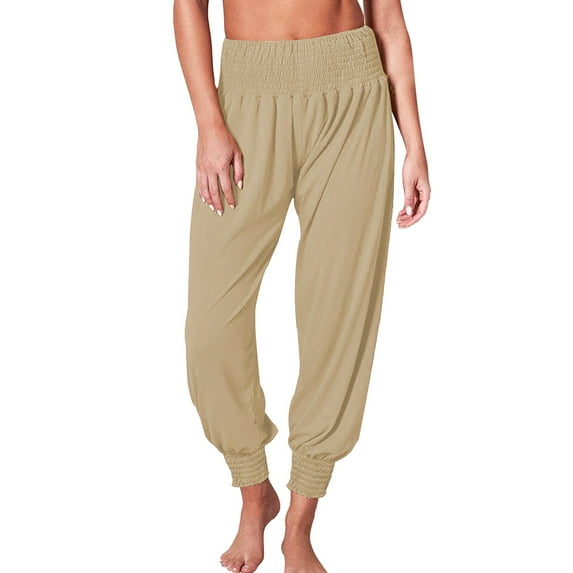 MSJUHEG Yoga Pants Yoga Pants Women Yoga Joggers Workout Sweat Pants Comfy Lounge Pants Polyester,Spandex Relaxed Pull-On Styling Straight-Leg Lightweight Two Pockets Long Workout Pants Women Khaki M