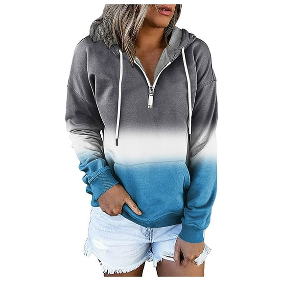 MSJUHEG Zip Up Hoodie Women Sweaters for Women's Gradient Prints Hoodies and Sweatshirts Long Sleeve Casual Zipper Pullover Clothes with Pocket Womens Tops Dressy Casual Hoodies for Women