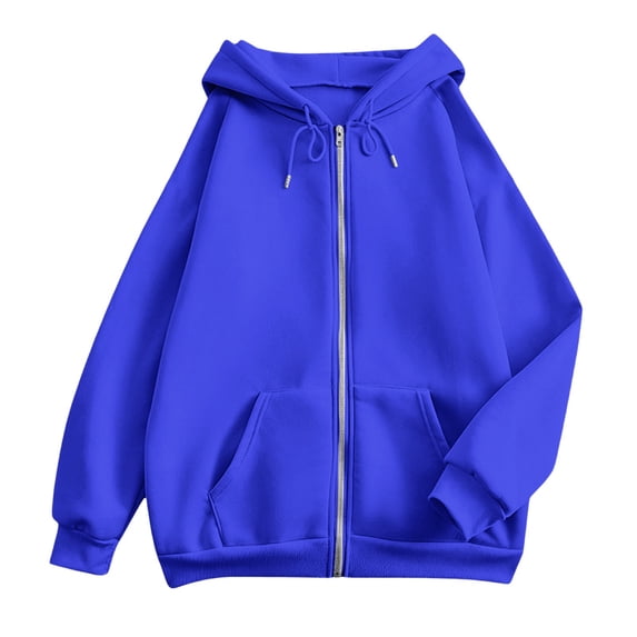 MSJUHEG Zip Up Sweatshirt Women Long Sleeve Top Comfrt Travel Hoodie Cropped Sweatshirt Oversized Hoodie Zip Up Cardigan Plain Hoodies Oversized Sweatshirt Winter Clothing for Women A3 Blue M