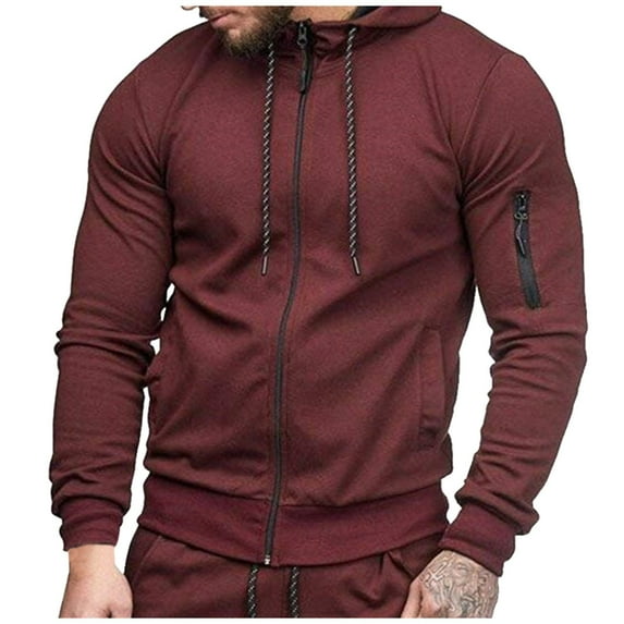 MSJUHEG Zip Up Hoodie Men Hoodies For Men Men'S Slim Casual Cardigan Top Zipper Sports Hooded Sweater Cotton Mens Hoodies, Mens Hoodie Wine M