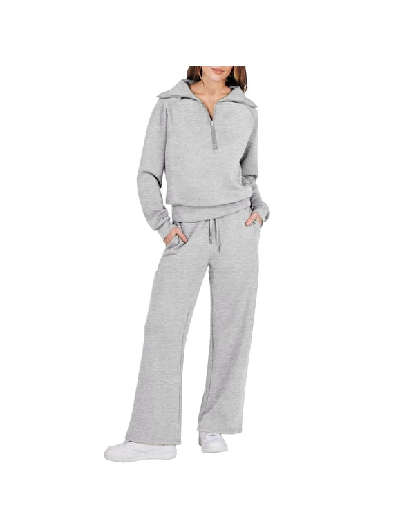 athleisure sets women,sweatpants women,womens jogger set,Two Piece Outfits Set Wide Leg Sweatpant Set Tracksuit,womens sweatsuits,vacation outfits for women Gray L
