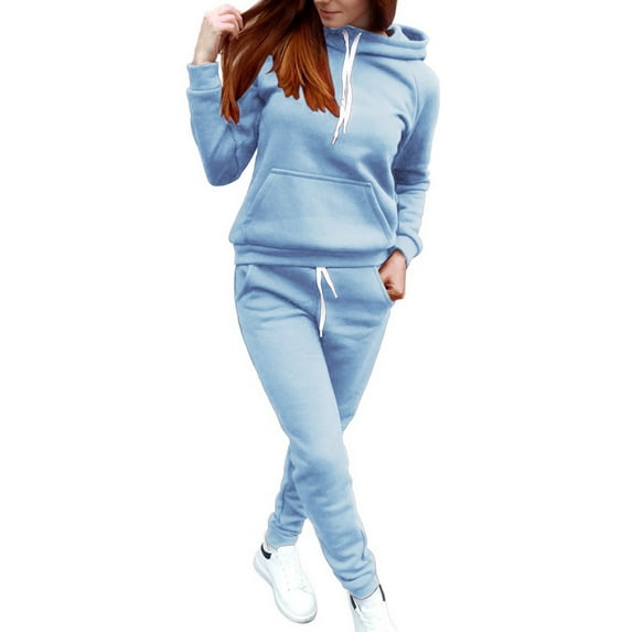 MSJUHEG jogging suits for women,jogging suits for women,women's athletic clothing sets,Fleece With Hat Sports Suit Women,winter outfits for women 2024,new years outfits women Sky Blue 2XL