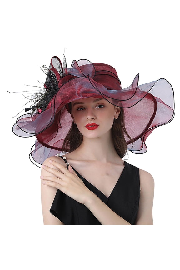 organza hat Organza Sun Hat Derby Hats for Women Organza Church Fascinator Church Hats for Women Elegant Big Hats for Women Kentucky Derby Organza Mesh Cap Red One Size