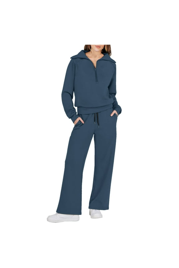 sweatsuits women 2 piece outfit,womens loungewear set,track suits set,Two Piece Outfits Set Wide Leg Sweatpant Set Tracksuit,petite lounge sets for women,jogger sets 2 piece Dark Blue M