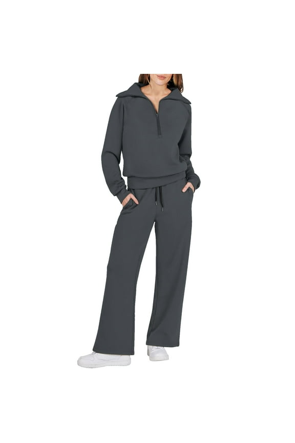 travel outfits for women,jogging suits for women,jogging suits for women,Two Piece Outfits Set Wide Leg Sweatpant Set Tracksuit,women's athletic clothing sets,winter outfits 2024 Dark Gray M