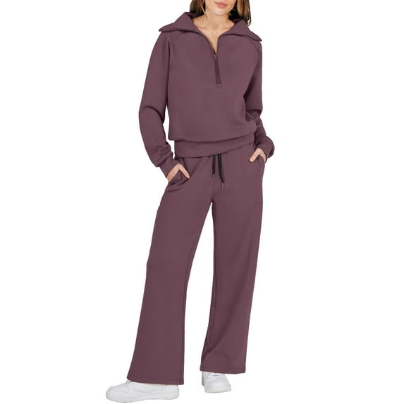 MSJUHEG two piece sets for women,2 piece sets for women fall,workout sets,Two Piece Outfits Set Wide Leg Sweatpant Set Tracksuit,lounge sets for women,sweatsuits women 2 piece outfit Wine 2XL