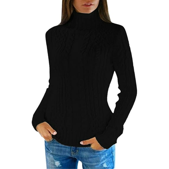 MSJUHEG womens long sleeve tops turtleneck sweater women Acrylic High Neck Pullover style Long sleeves Lightweight women's sweaters Black XXL