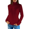 thumbnail image 1 of MSJUHEG womens long sleeve tops turtleneck sweater women Acrylic High Neck Pullover style Long sleeves Lightweight women's sweaters Red 3XL, 1 of 7