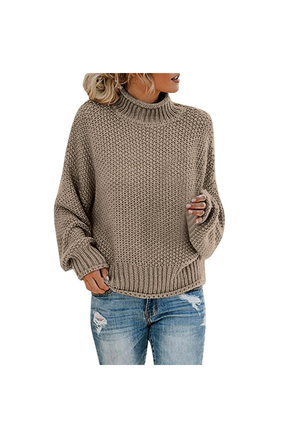 womens sweaters turtleneck sweater women Polyester Turtleneck Pullover style Long sleeves Lightweight women's sweaters Khaki L