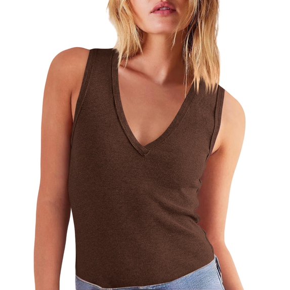 MSJUHEG Womens Tank Tops Summer Tops for Women Casual Loose Fit Basic Shirts Women's Halter Tops Tight Tank Tops for Women Summer Cami Casual Babydoll Soft Tank Tops for Women Coffee L