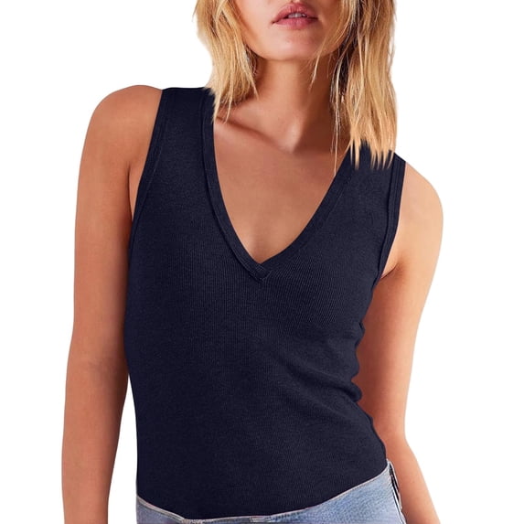 MSJUHEG Going Out Tops for Women Tank Tops Boxy Loose Trendy Women's Flowy Racerback Tank Neck Sleeveless Peplum Women Tank Tops Womens Halter Tank Top Halter Tops for Women Summer Navy L