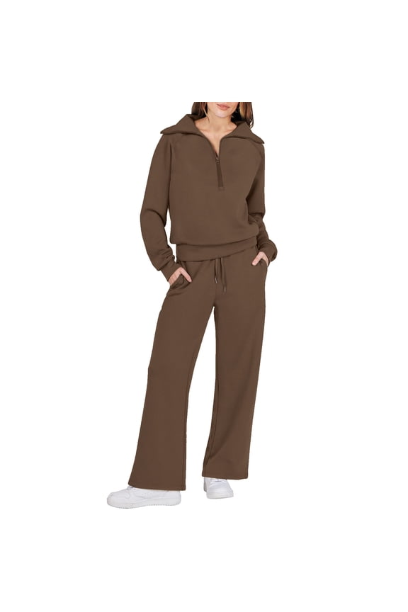 workout sets for women,christmas outfits for women,women outfits,Two Piece Outfits Set Wide Leg Sweatpant Set Tracksuit,2 piece outfits for women,casual outfits for women Brown S