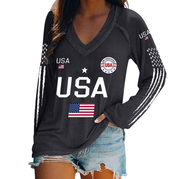 MSJUHEGLong sleeve T-shirtLong Sleeve Pullover Tops american flag shirts for women 4th of July Shirts Independence Day Blouses usa sweatshirt women american flag sweater womenBlackXXXXL
