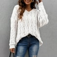 thumbnail image 1 of MSJbahu 2024 Womens Sweaters Chunky White Long Sleeve Cable Knit V-Neck Solid Pullover Tops for Teen Fitted, 1 of 7