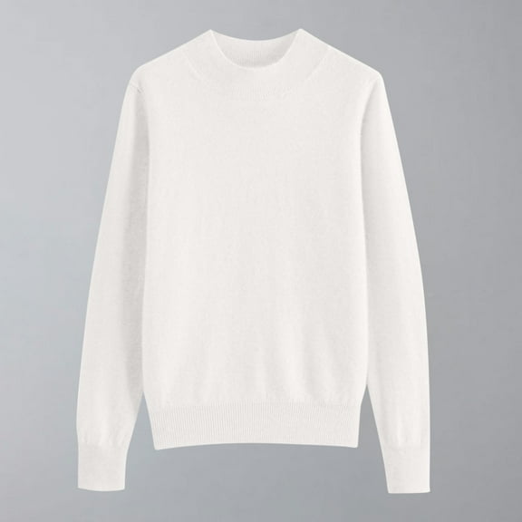 MSJbahu Dressy Sweaters for Women White Knitted Solid Crew Neck Lightweight Long Sleeve Pullover Juniors Tops Winter