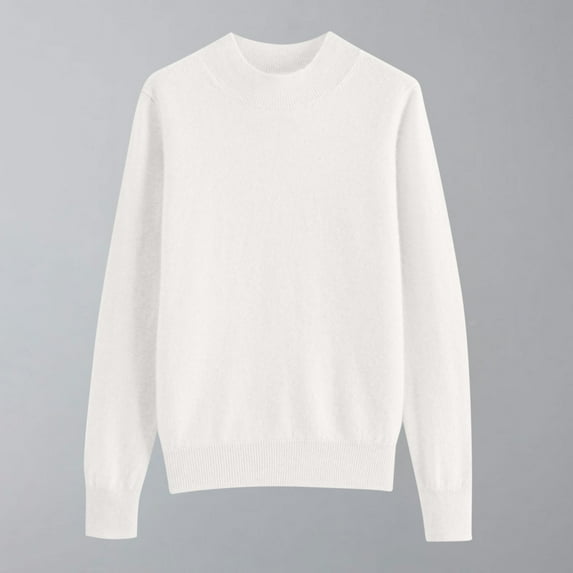 MSJbahu Dressy Sweaters for Women White Knitted Solid Crew Neck Lightweight Long Sleeve Pullover Juniors Tops Winter