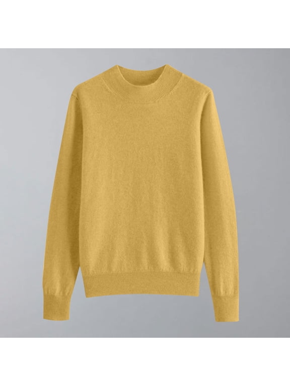 Knitted Sweaters for Women Yellow Crew Neck Long Sleeve Lightweight Solid Pullover Juniors Tops Dressy