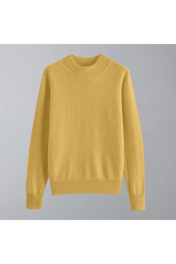 Knitted Sweaters for Women Yellow Crew Neck Long Sleeve Lightweight Solid Pullover Juniors Tops Dressy