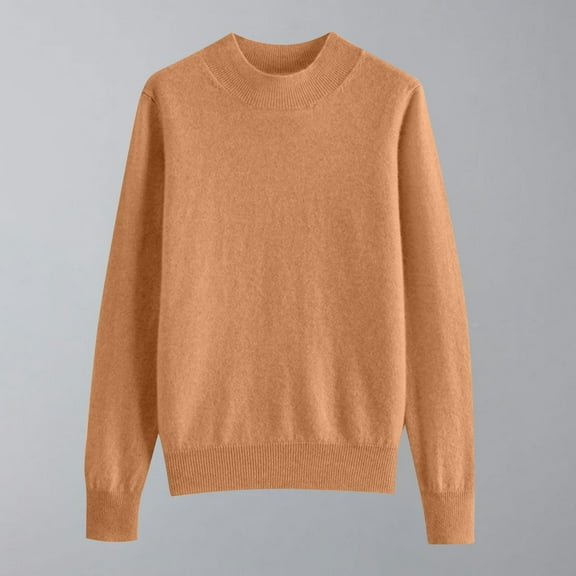 MSJbahu Winter Sweaters for Women Knitted Gold Solid Lightweight Long Sleeve Crew Neck Pullover Juniors Tops 2024