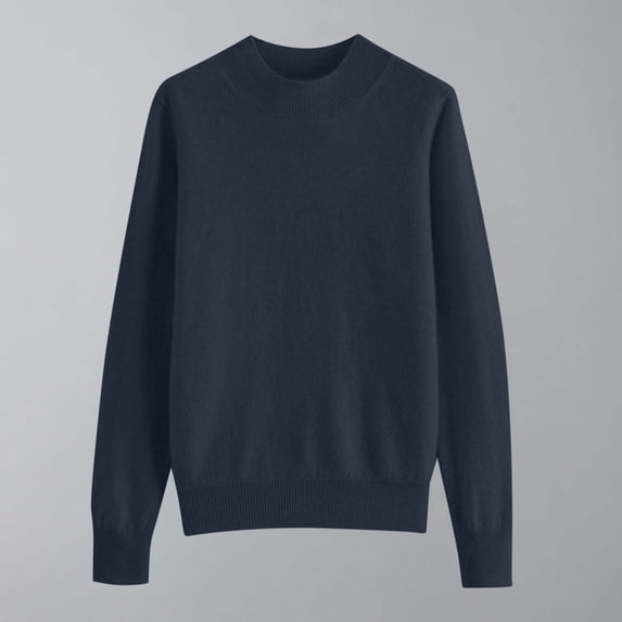 MSJbahu Work Sweaters for Women Knitted Blue Crew Neck Long Sleeve Solid Lightweight Pullover Juniors Tops Fall