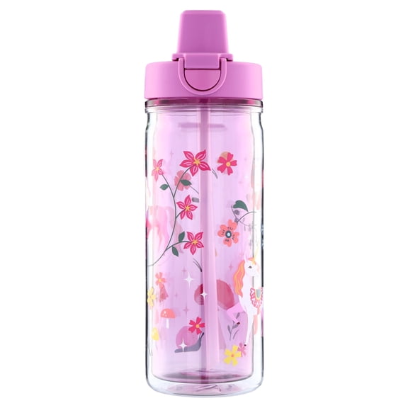 Mainstays Kids 14 oz Multicolor Fairy Garden Tritan Double-Wall Insulated Water Bottle