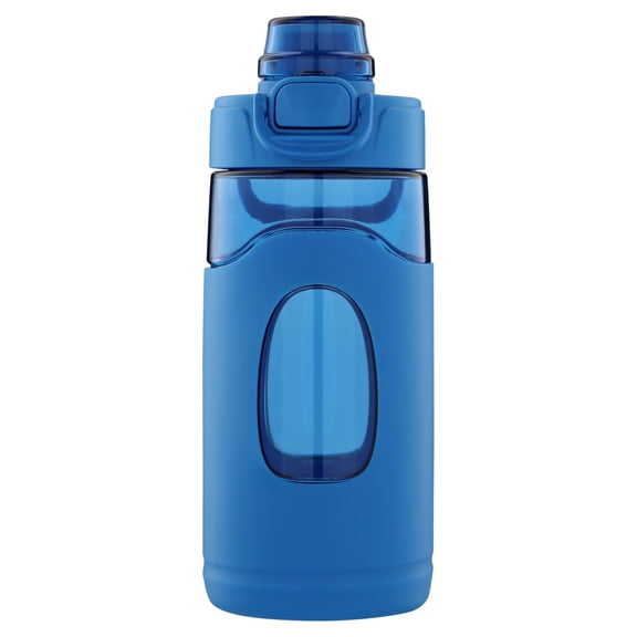 Mainstays Kids 16 oz Blue Tritan Silicone-Grip Water Bottle with Flip-Top Chug Lid